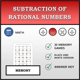 Memory matching game: Subtraction of Rational Numbers