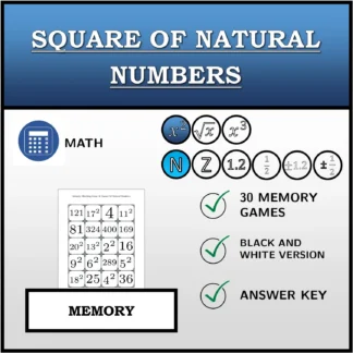 Memory matching game: Square Of Natural Numbers