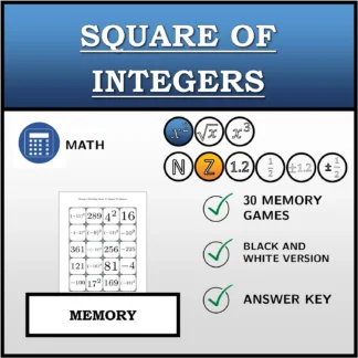 Memory matching game: Square Of Integers
