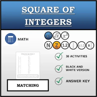 Matching activity: Square Of Integers