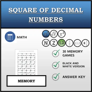 Memory matching game: Square Of Decimal Numbers