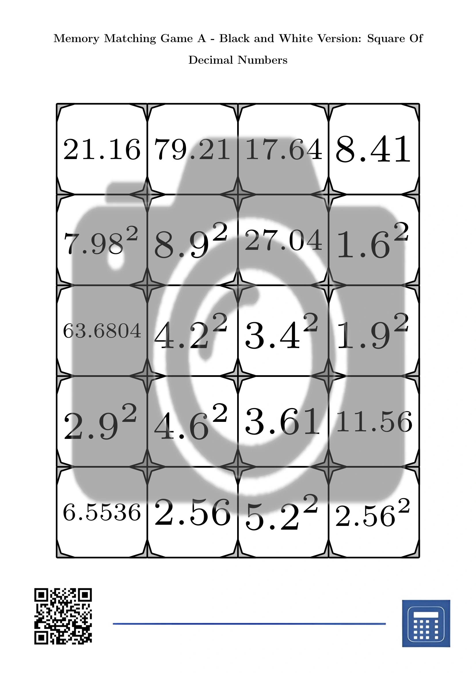 Memory matching game: Square Of Decimal Numbers - Image 3