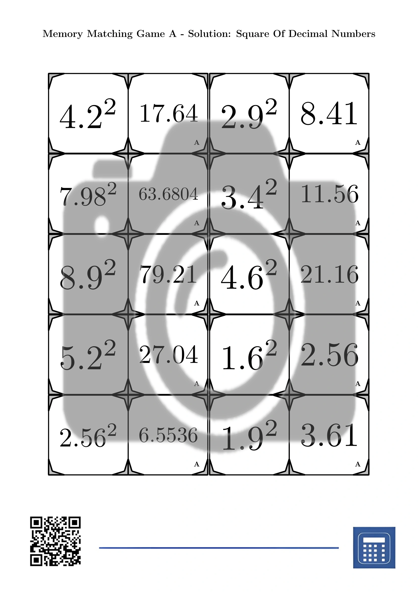 Memory matching game: Square Of Decimal Numbers - Image 4