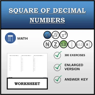 Worksheet: Square Of Decimal Numbers