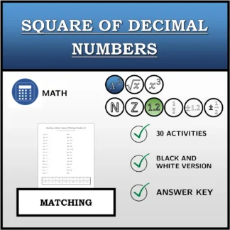 Matching activity: Square Of Decimal Numbers