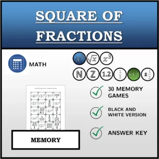 Memory matching game: Square Of Fractions