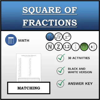 Matching activity: Square Of Fractions