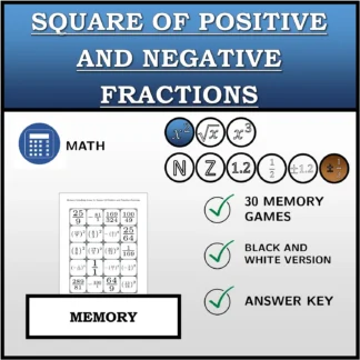 Memory matching game: Square Of Positive and Negative Fractions