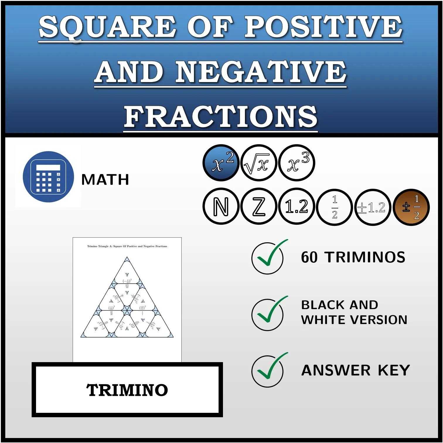 Trimino: Square Of Positive and Negative Fractions