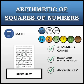 Memory matching game: Arithmetic Of Squares Of Numbers