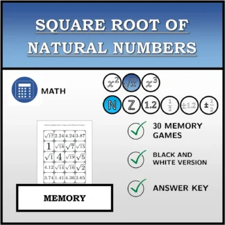 Memory matching game: Square Root Of Natural Numbers