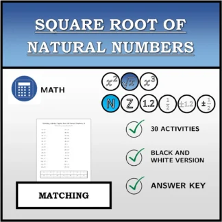 Matching activity: Square Root Of Natural Numbers