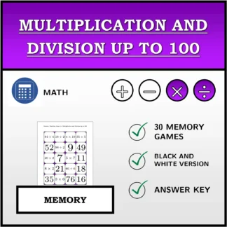 Memory matching game: Multiplication and Division up to 100