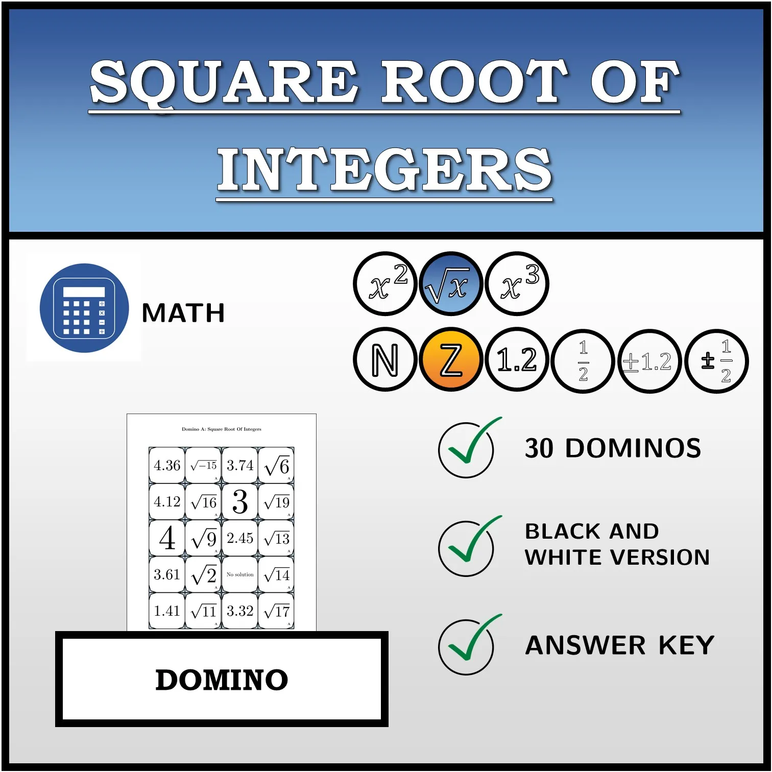 Domino: Square Root Of Integers