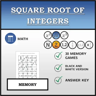 Memory matching game: Square Root Of Integers