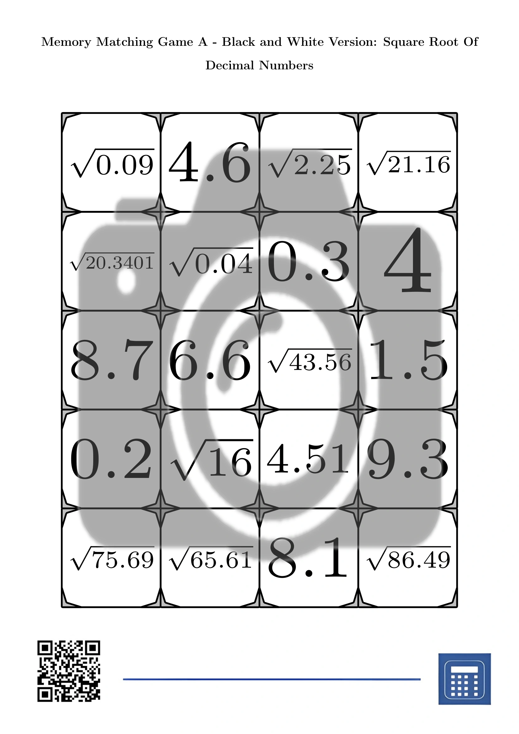 Memory matching game: Square Root Of Decimal Numbers - Image 3