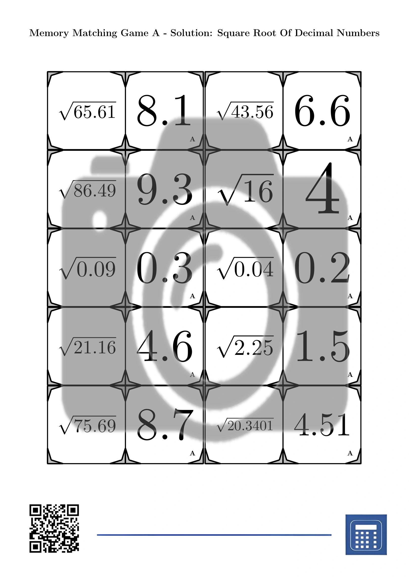 Memory matching game: Square Root Of Decimal Numbers - Image 4