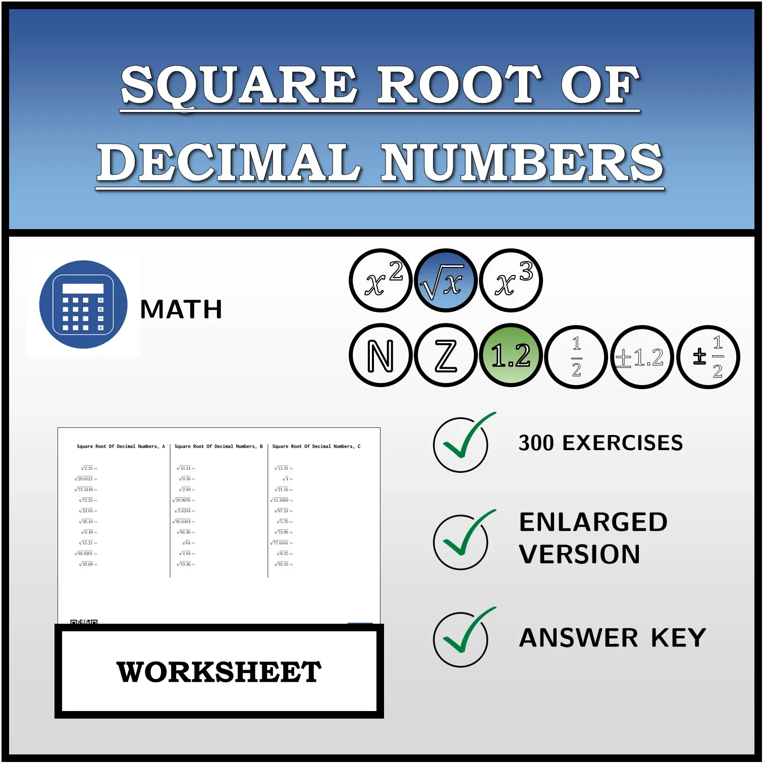 Worksheet: Square Root Of Decimal Numbers