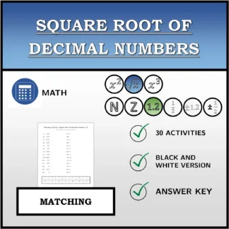 Matching activity: Square Root Of Decimal Numbers