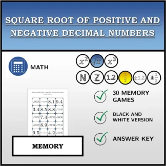 Memory matching game: Square Root Of Positive and Negative Decimal Numbers