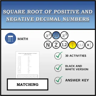 Matching activity: Square Root Of Positive and Negative Decimal Numbers