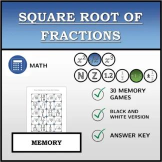 Memory matching game: Square Root Of Fractions