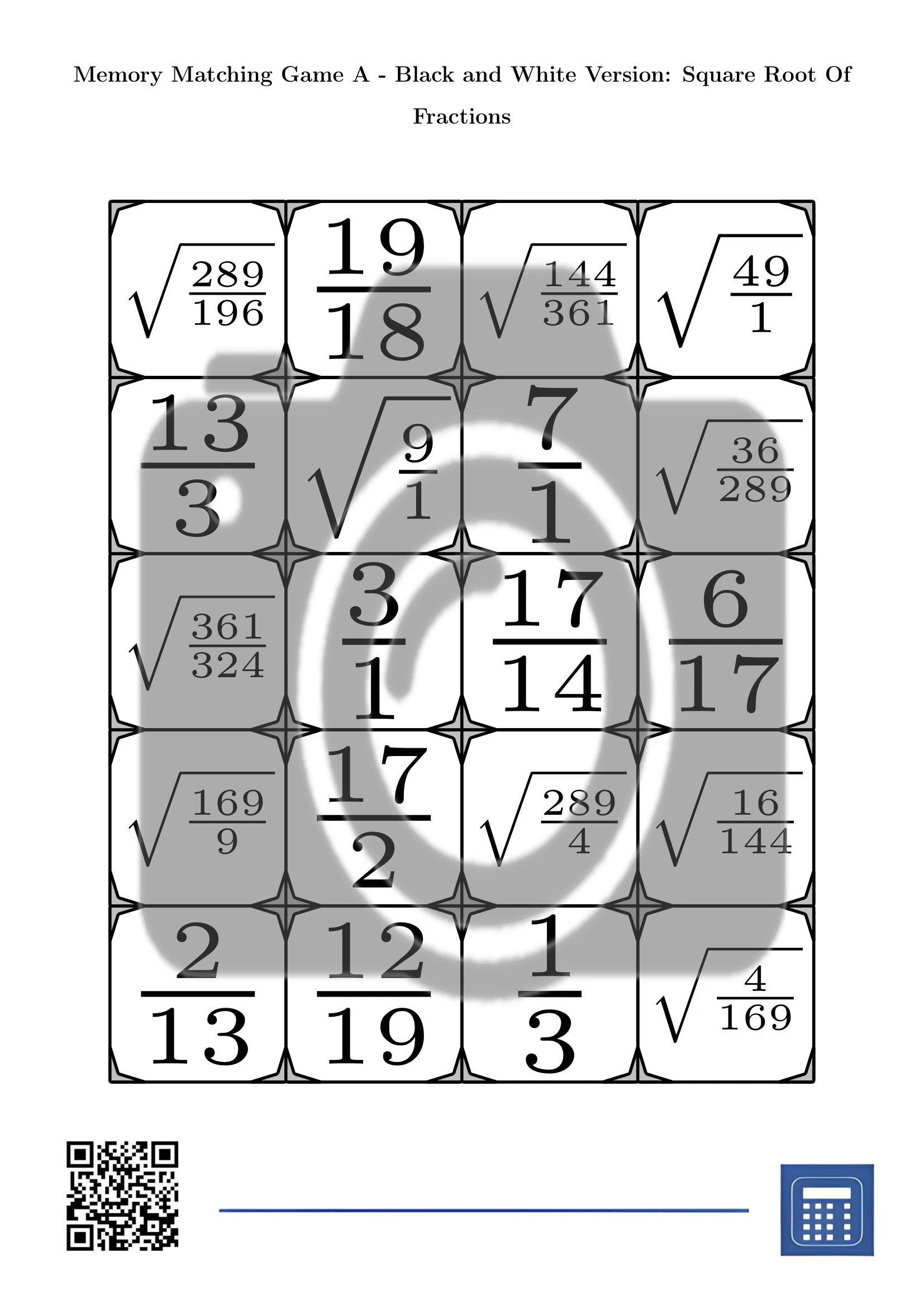 Memory matching game: Square Root Of Fractions - Image 3