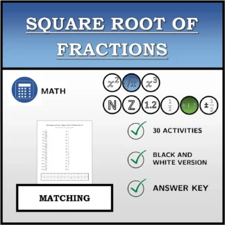 Matching activity: Square Root Of Fractions