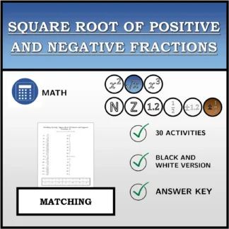 Matching activity: Square Root Of Positive and Negative Fractions