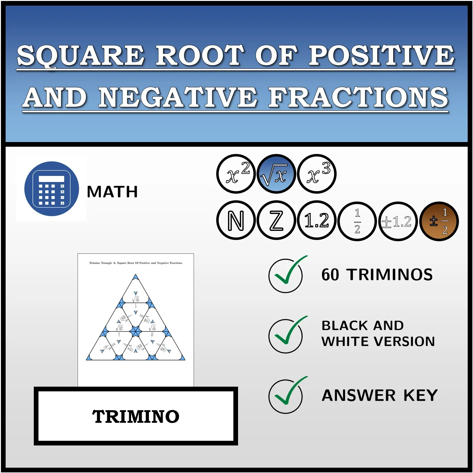 Trimino: Square Root Of Positive and Negative Fractions