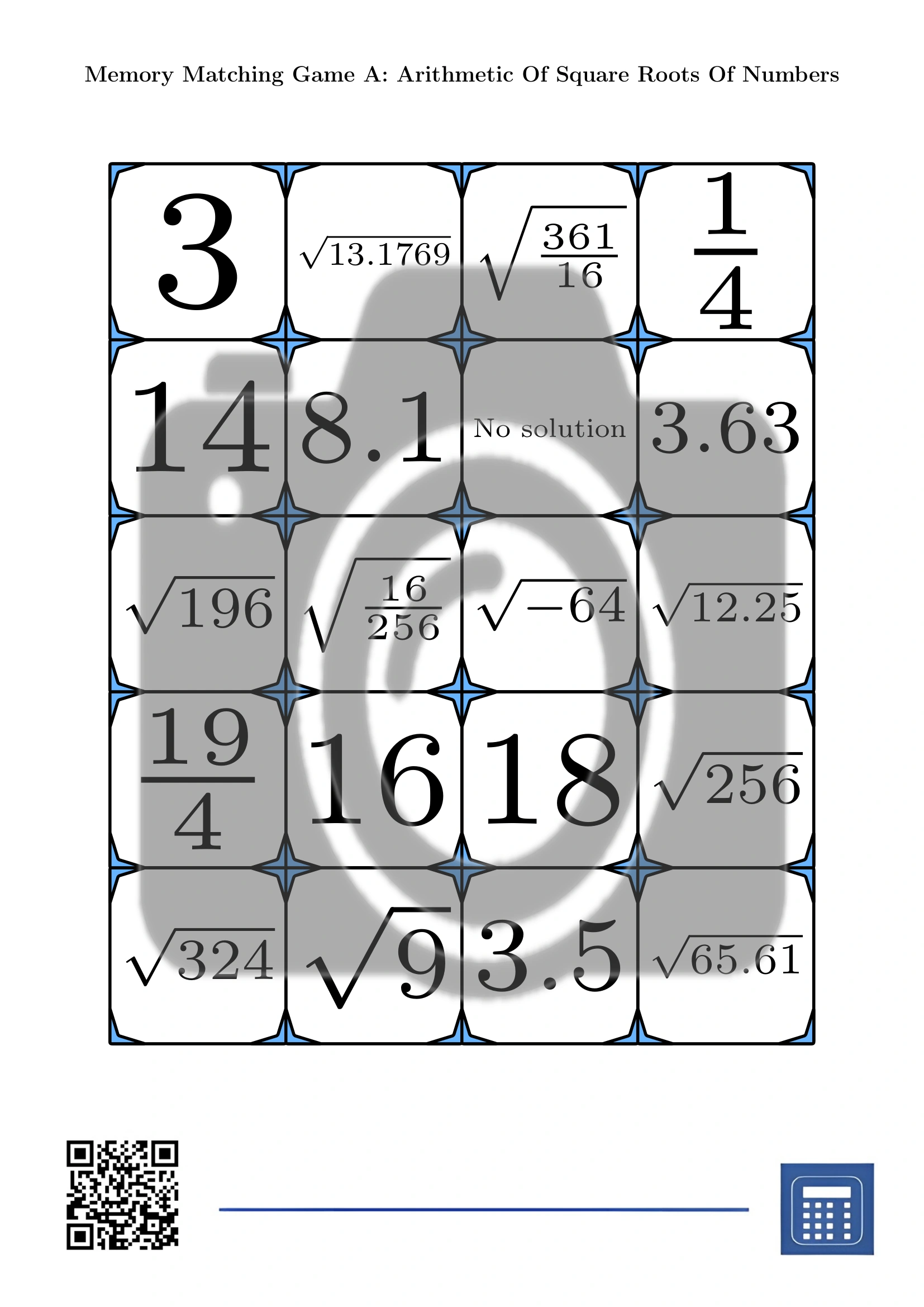 Memory matching game: Arithmetic Of Square Roots Of Numbers - Image 2