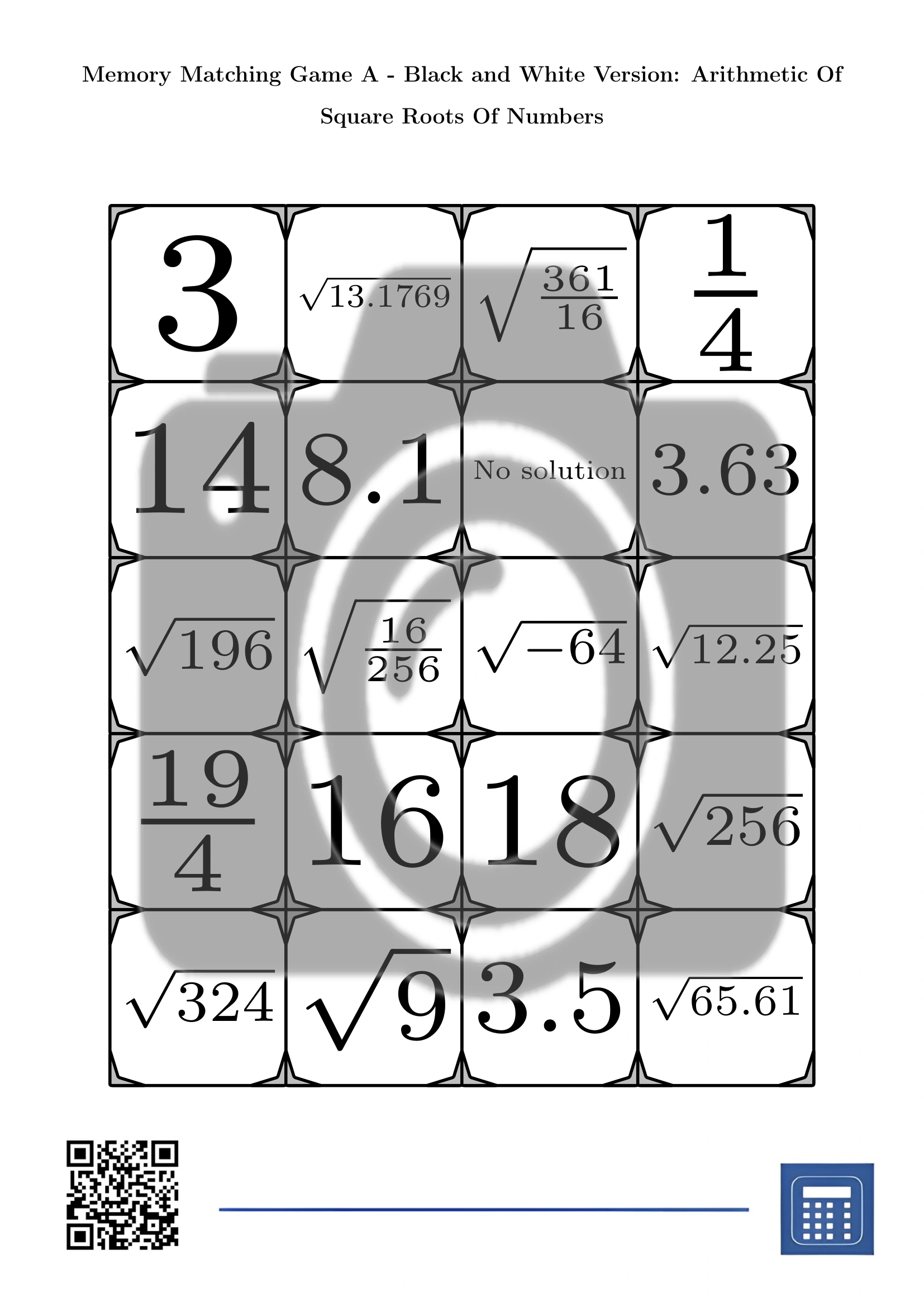 Memory matching game: Arithmetic Of Square Roots Of Numbers - Image 3