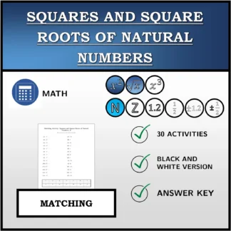 Matching activity: Squares and Square Roots of Natural Numbers