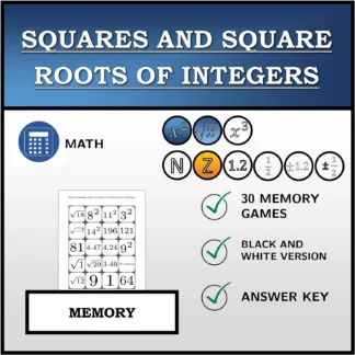 Memory matching game: Squares and Square Roots of Integers