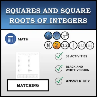 Matching activity: Squares and Square Roots of Integers