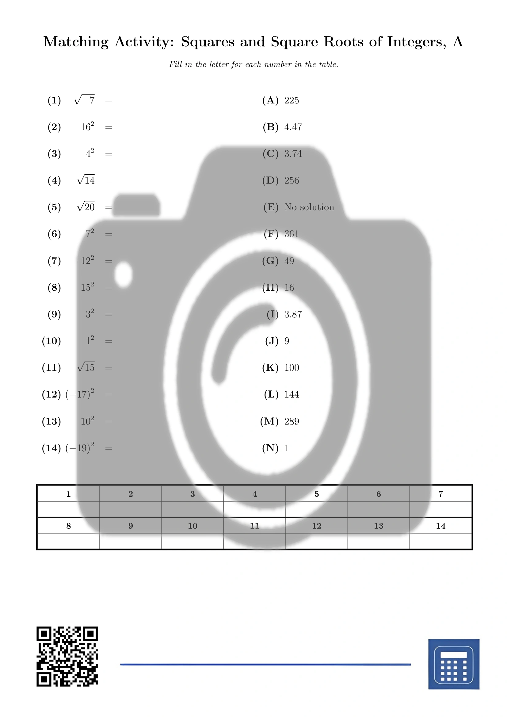 Matching activity: Squares and Square Roots of Integers - Image 2