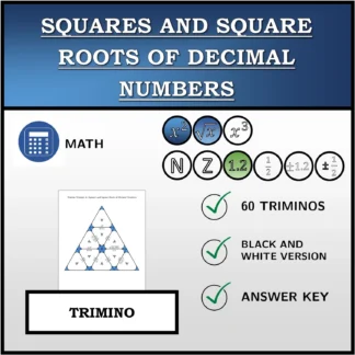 Trimino: Squares and Square Roots of Decimal Numbers