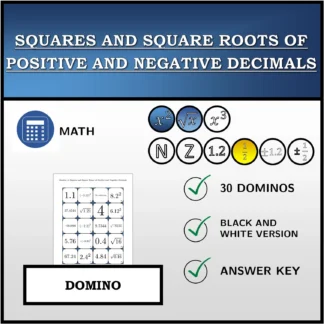 Domino: Squares and Square Roots of Positive and Negative Decimals