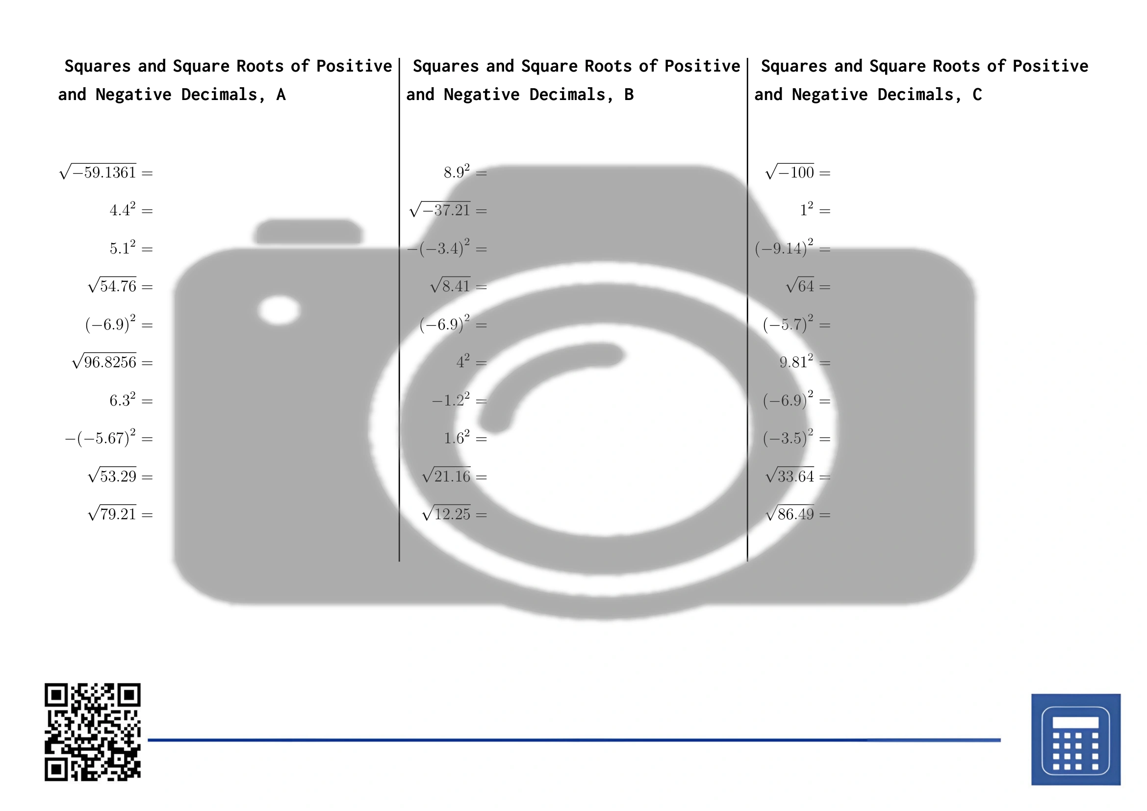 Worksheet: Squares and Square Roots of Positive and Negative Decimals - Image 2