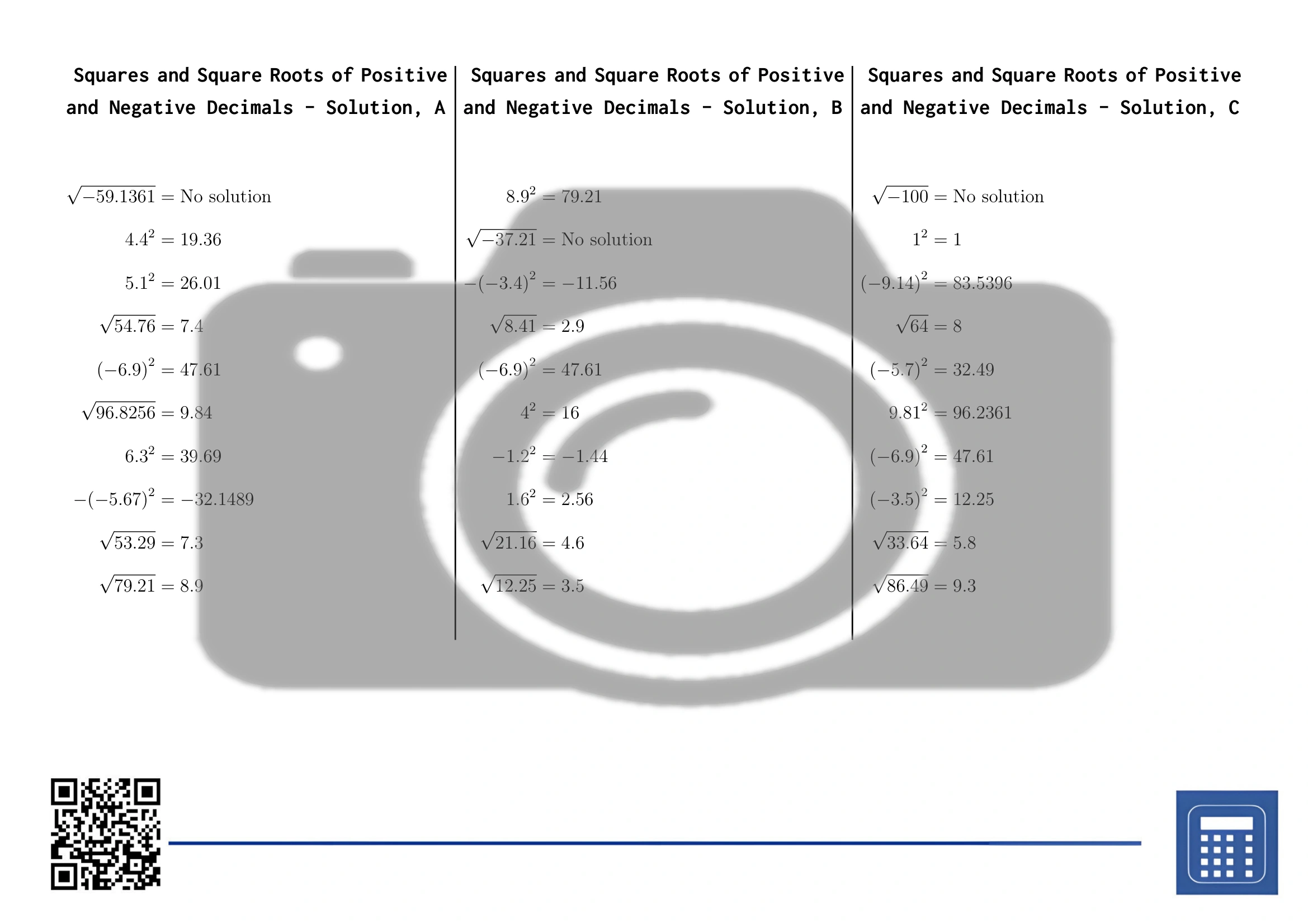 Worksheet: Squares and Square Roots of Positive and Negative Decimals - Image 4