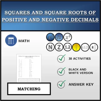 Matching activity: Squares and Square Roots of Positive and Negative Decimals